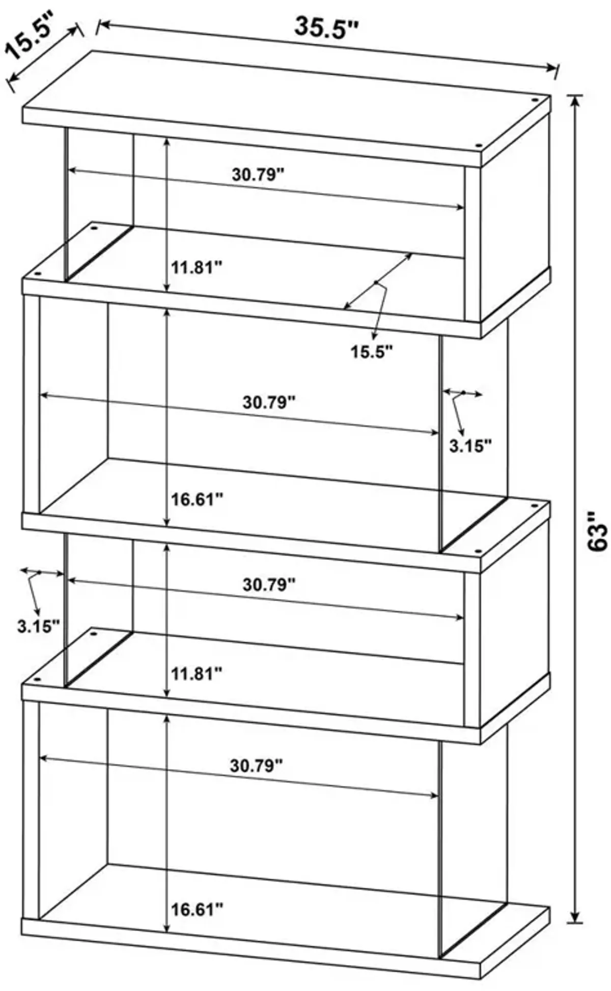 Emelle 4-tier Bookcase White and Clear