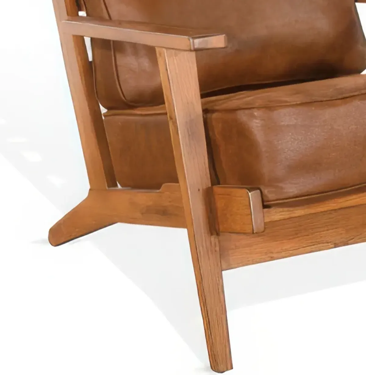 Odel Accent Lounge Chair, Faux Leather, Light Brown Solid Wood - Benzara