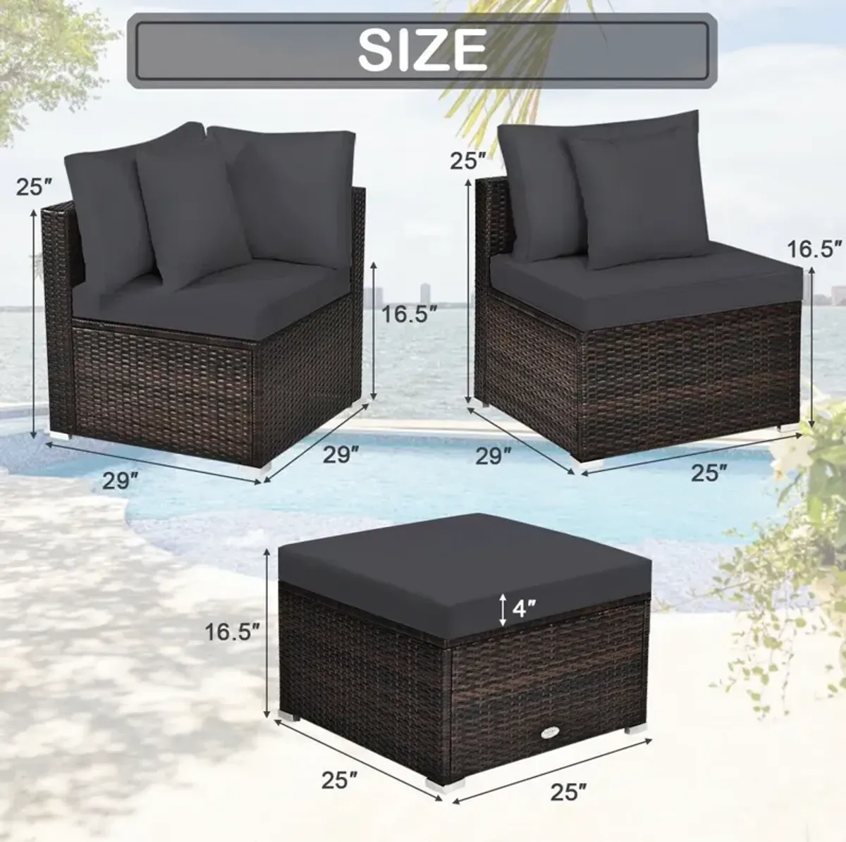 4 Pcs Ottoman Garden Deck Patio Rattan Wicker Furniture Set Cushioned Sofa