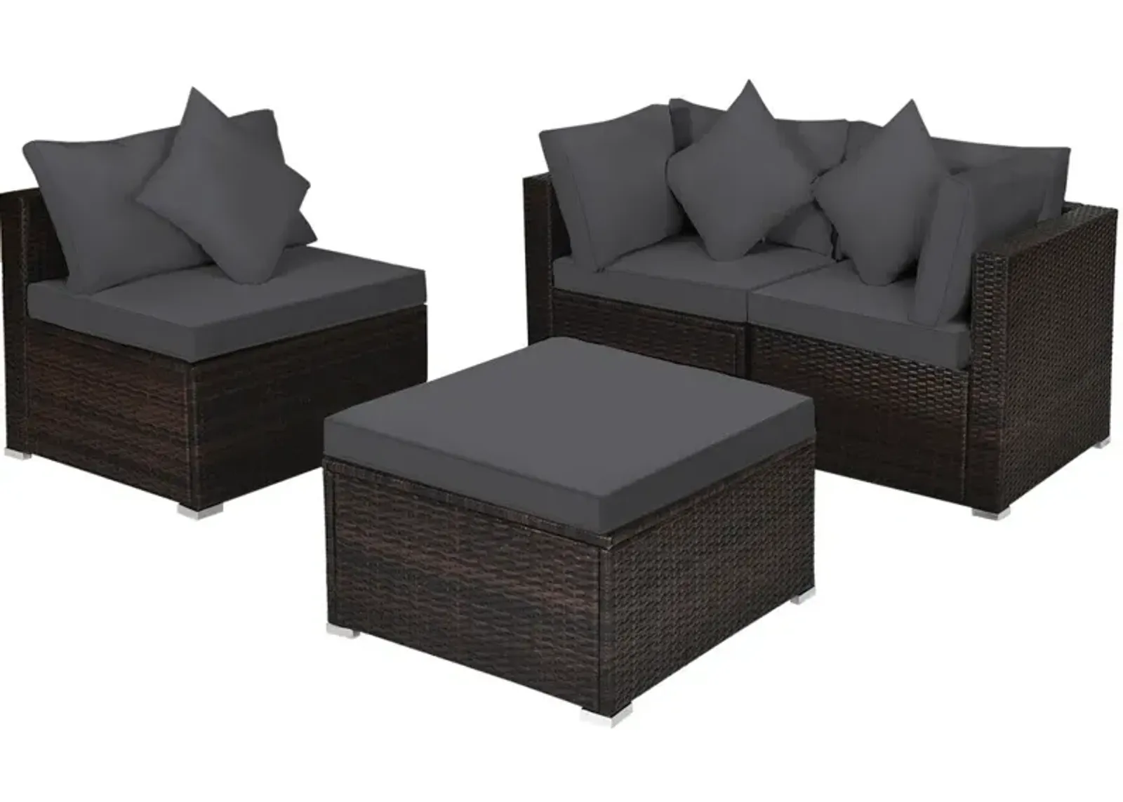 4 Pcs Ottoman Garden Deck Patio Rattan Wicker Furniture Set Cushioned Sofa