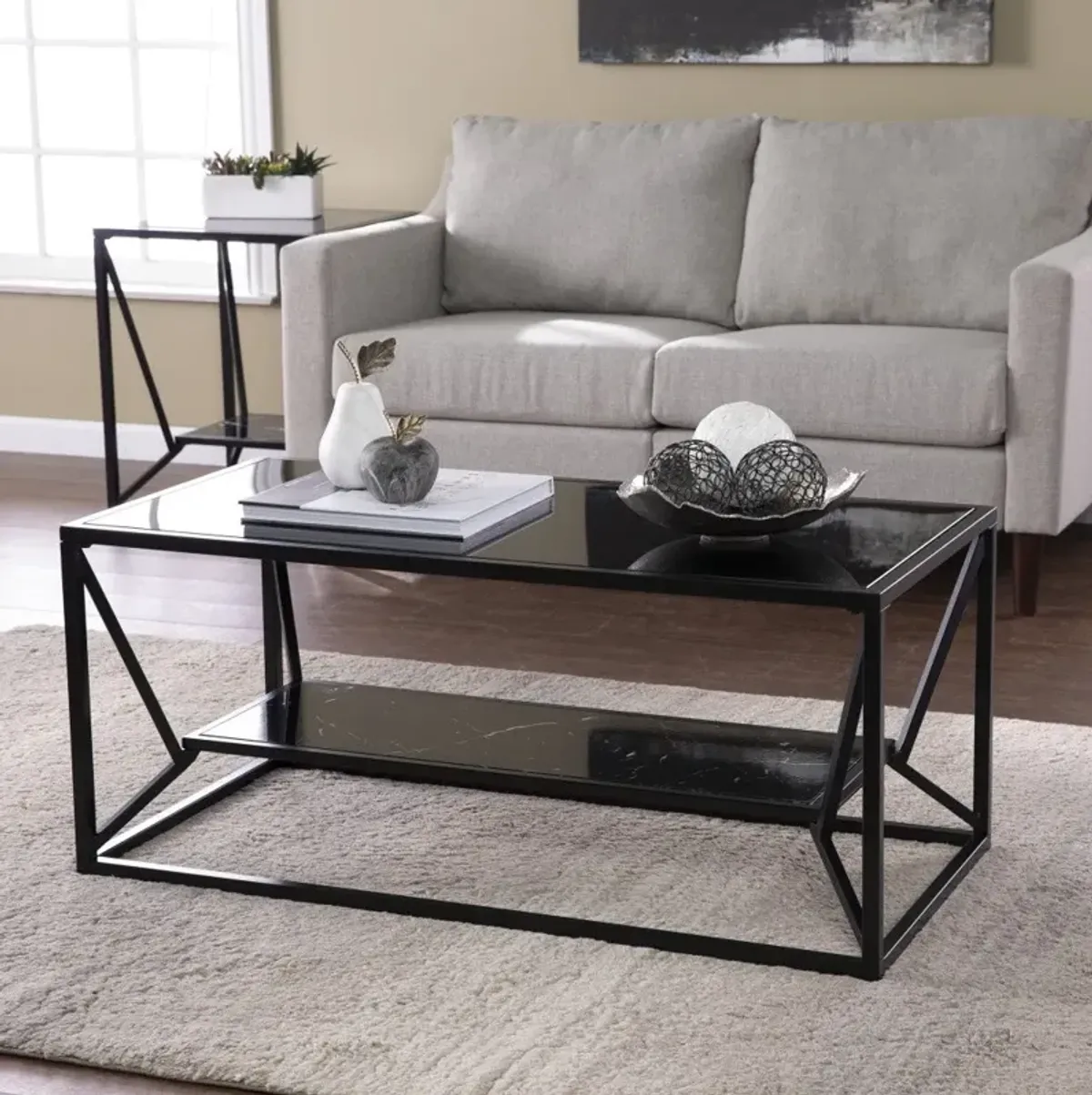 Hivvago 42" Glass And Metal Rectangular Coffee Table