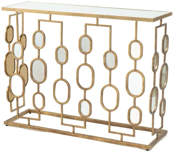 39 Inch Iron Console Table, Modern Contemporary Mirror Top, Rustic Gold