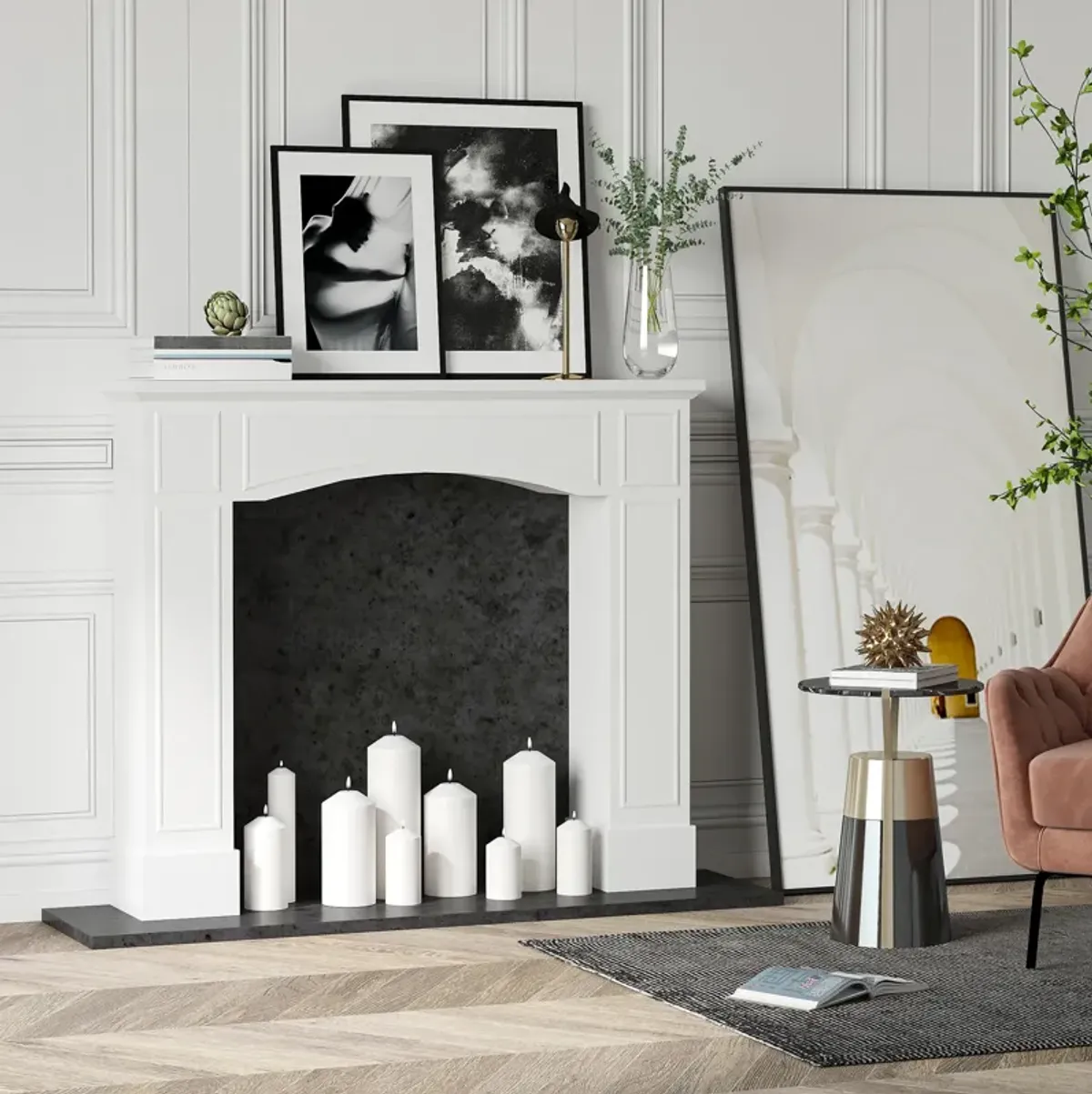 Streamdale Modern Fireplace Mantel, White (29" Interior Width)