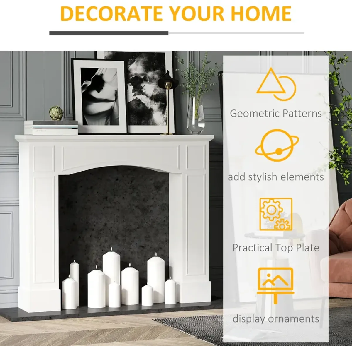 Streamdale Modern Fireplace Mantel, White (29" Interior Width)
