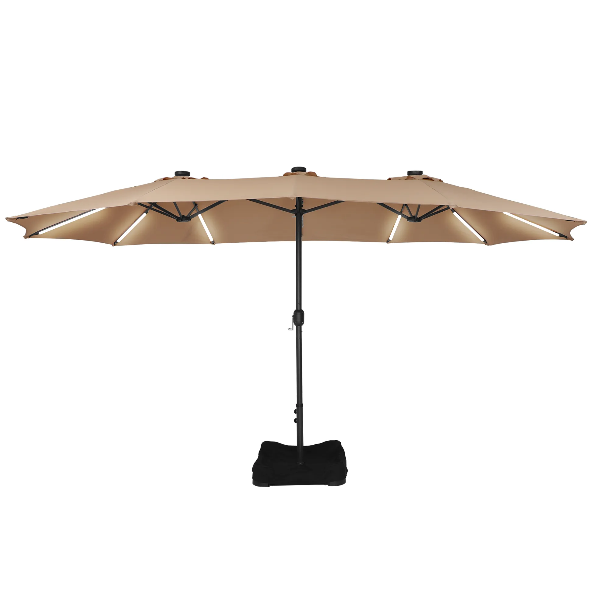 15 FT Patio Market Umbrella with Base and Solar LED Strip Lights