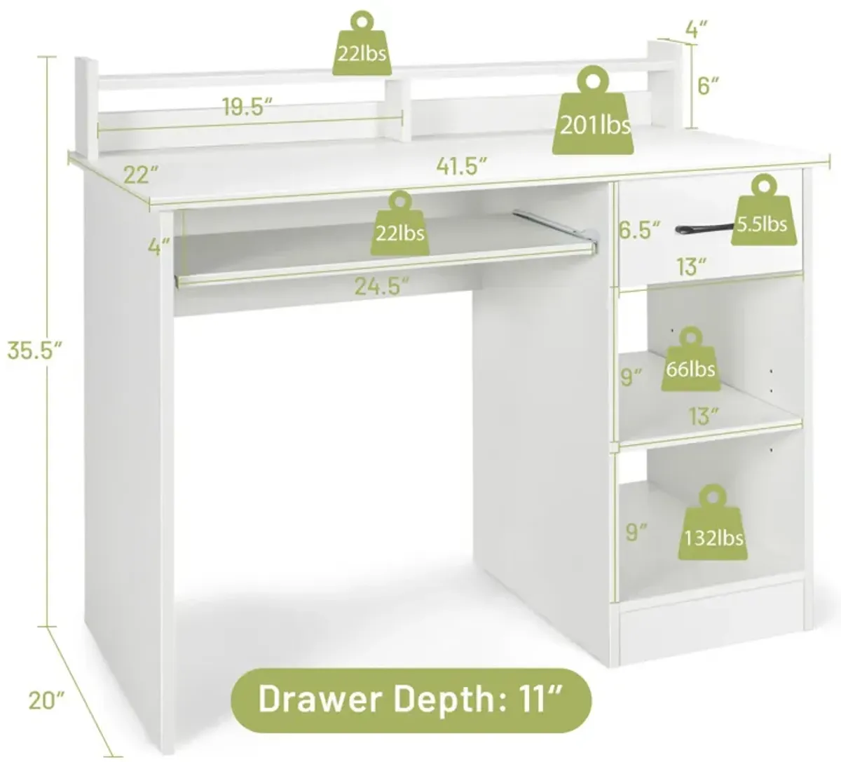 Study Laptop Table with Drawer and Keyboard Tray