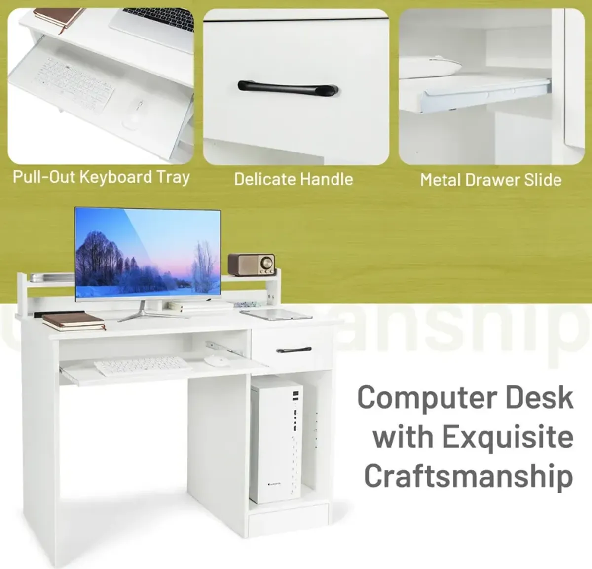 Study Laptop Table with Drawer and Keyboard Tray