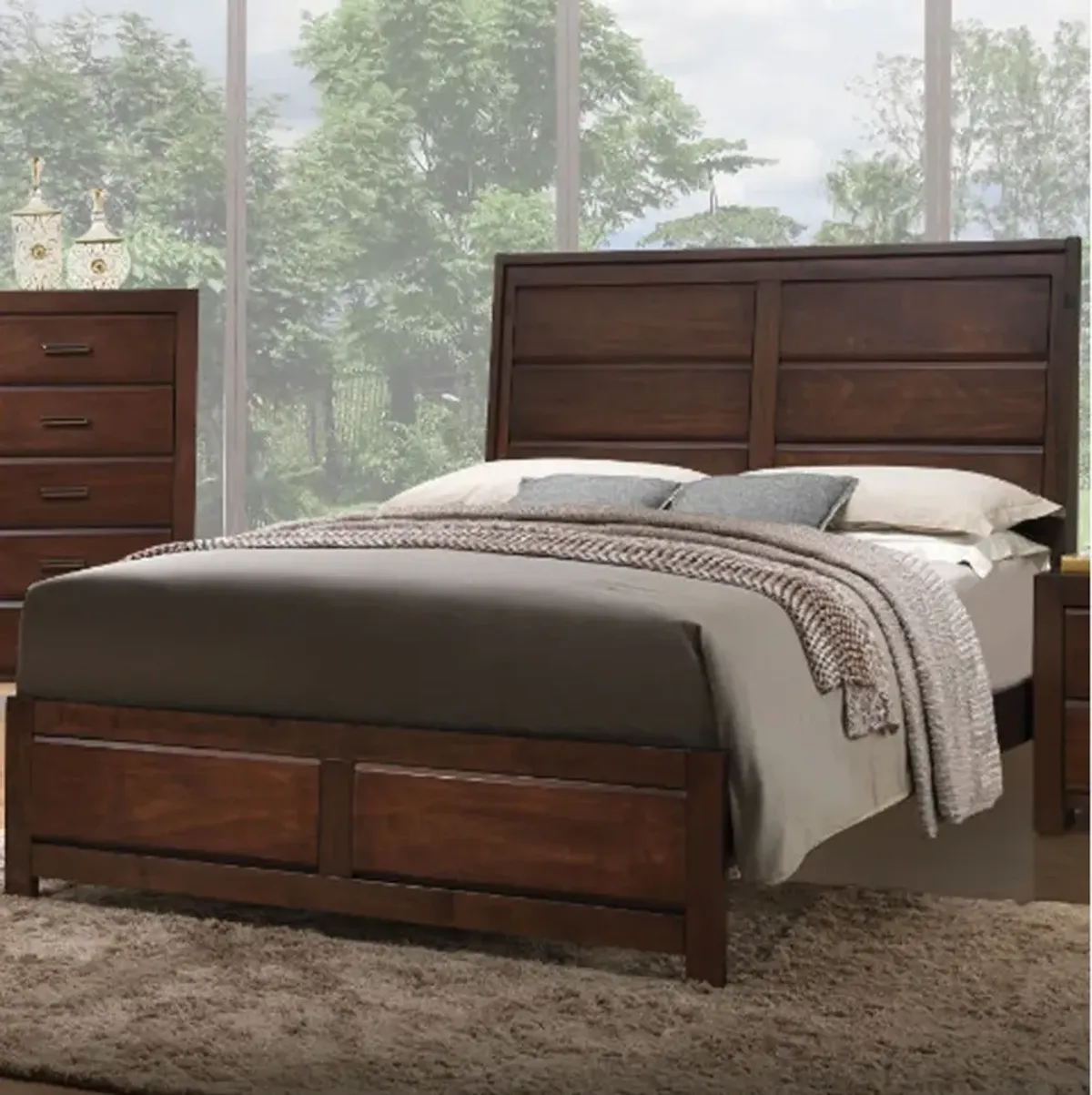 Transitional Style Classy Queen Size Bed, Brown - Benzara