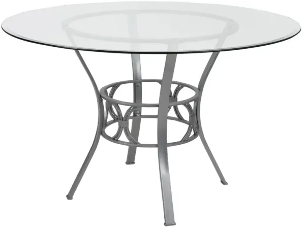 RoundGlass Top Dining Table with  Metal Frame