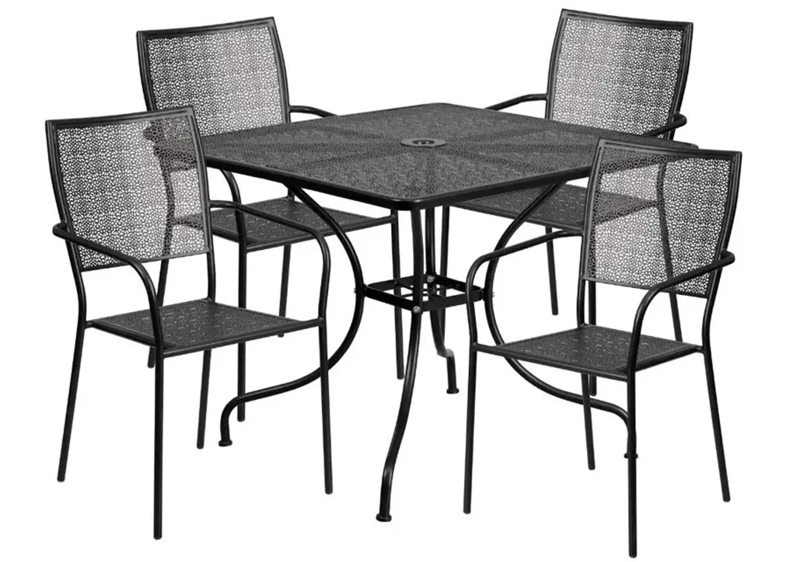 Flash Furniture Oia Commercial Grade 35.5" Square Black Indoor-Outdoor Steel Patio Table Set with 4 Square Back Chairs