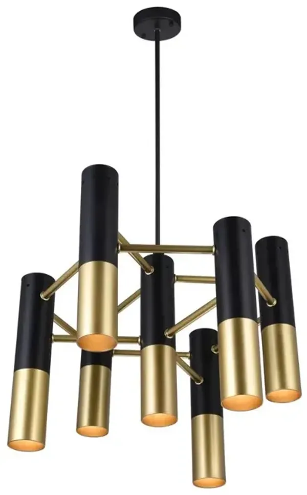 CWI Lighting Anem 7 Light Down Chandelier With Matte Black & Satin Gold Finish