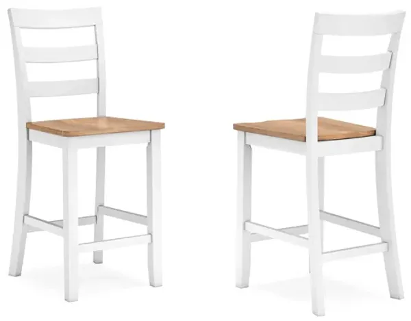 Gasy Counter Chair Set of 2, 24 Inch White Brown Solid Mango Wood - Benzara