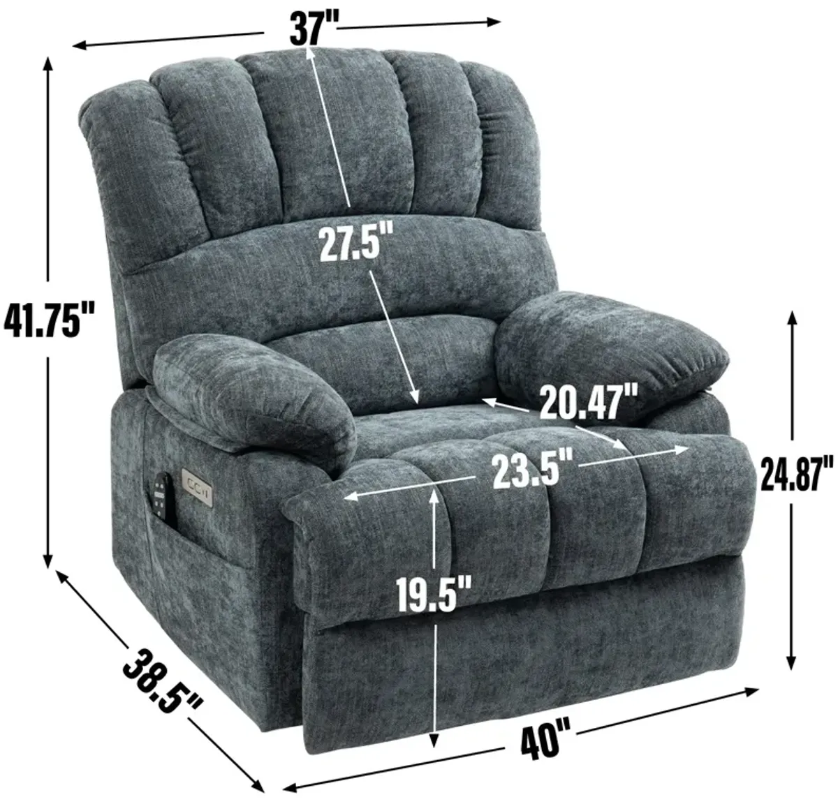 Mondawe 23" Seat Width and High Back Large Size Chenille Power Lift Recliner Chair with 8-Point Vibration Massage and Lumbar Heating