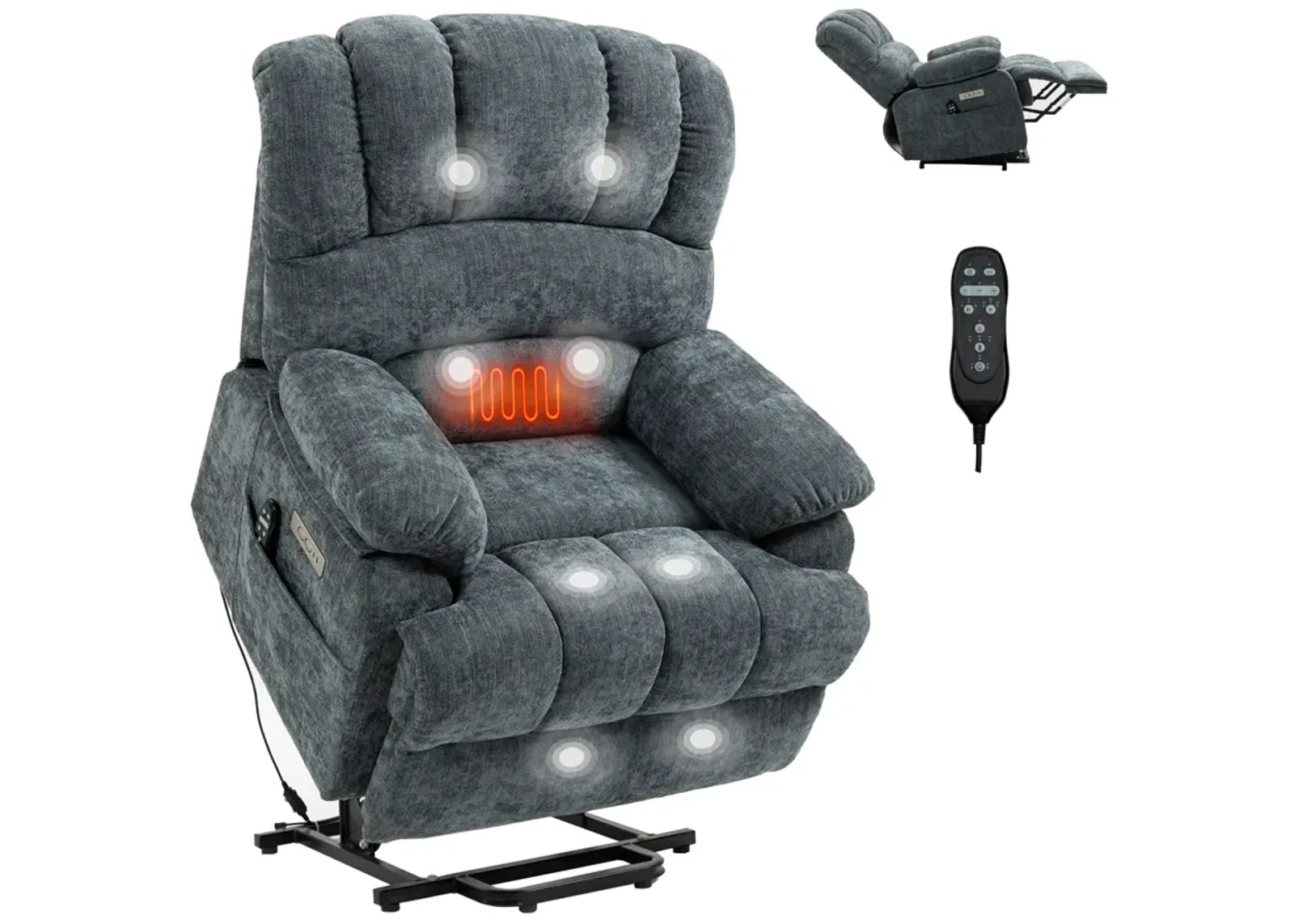 Mondawe 23" Seat Width and High Back Large Size Chenille Power Lift Recliner Chair with 8-Point Vibration Massage and Lumbar Heating