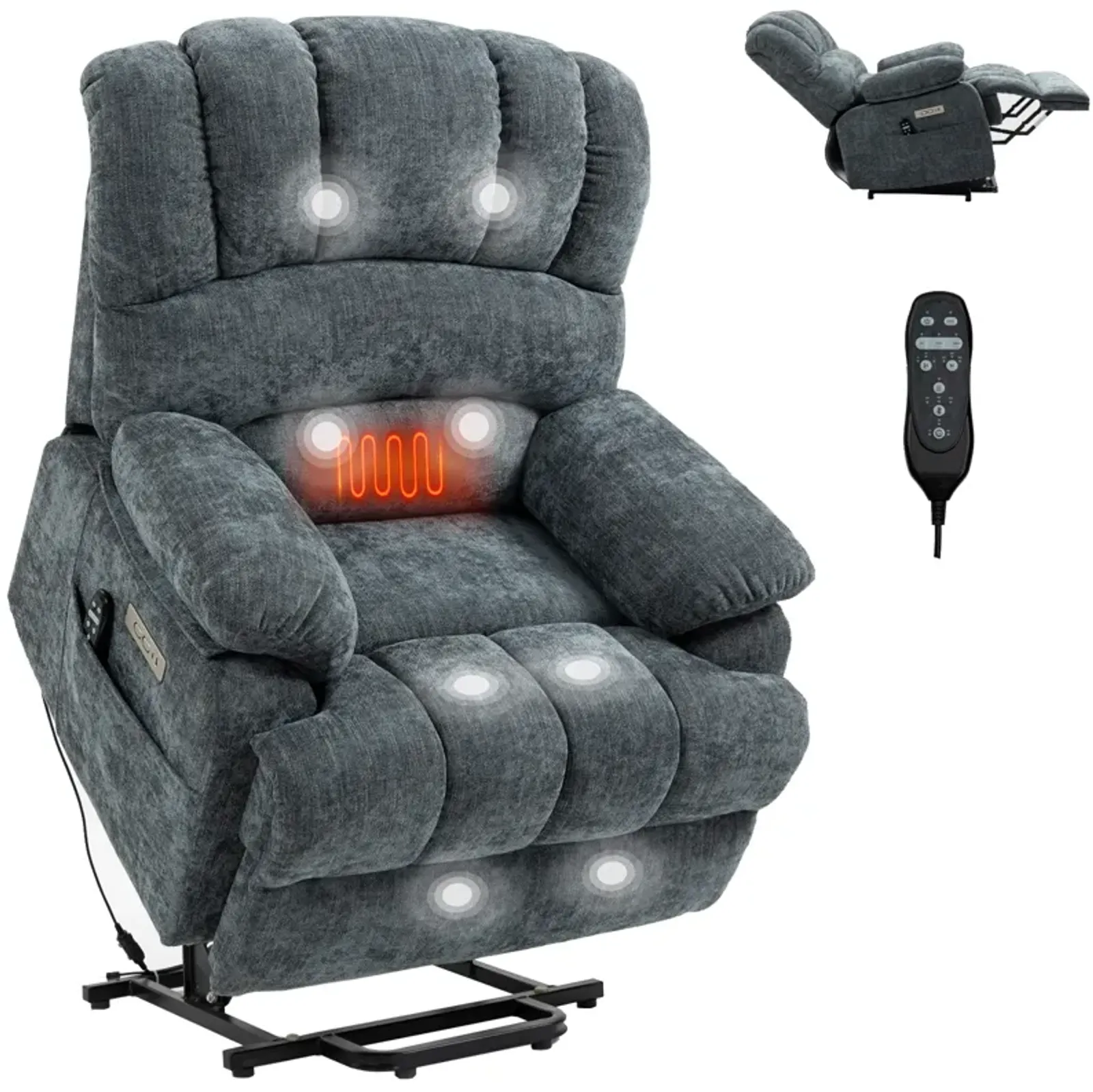 Mondawe 23" Seat Width and High Back Large Size Chenille Power Lift Recliner Chair with 8-Point Vibration Massage and Lumbar Heating