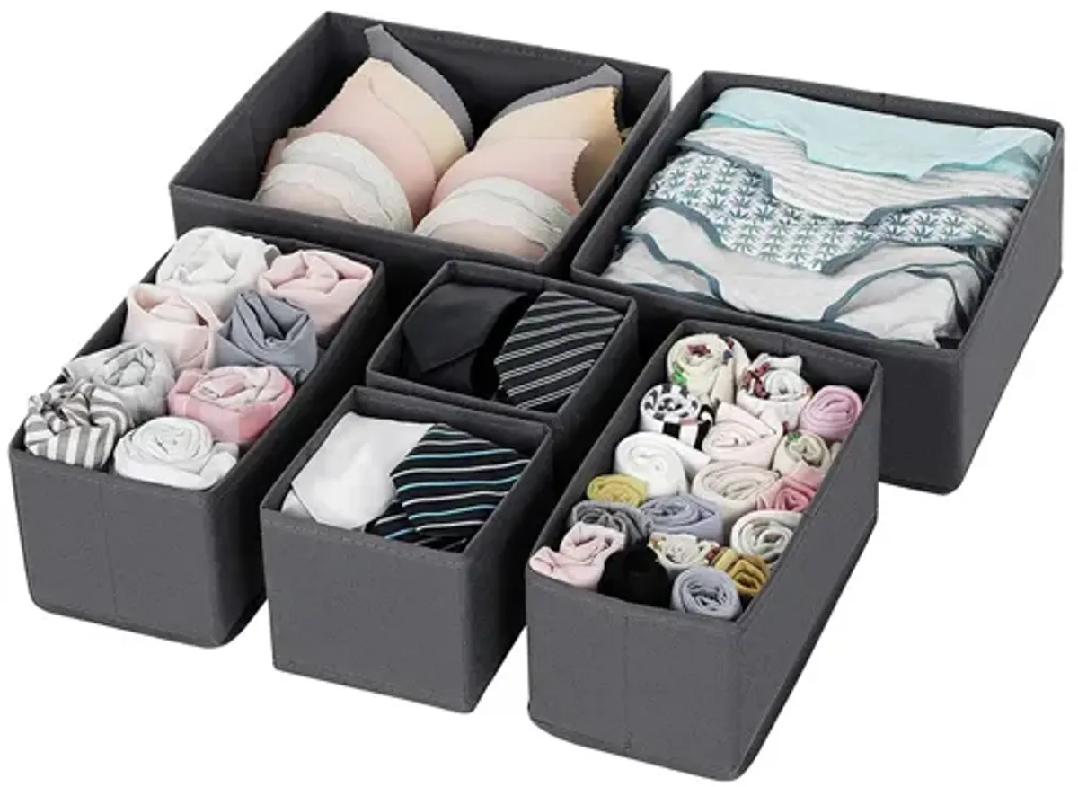 Drawer Organizers, Dresser Dividers, Set of 6, Foldable Fabric Storage Boxes for Socks