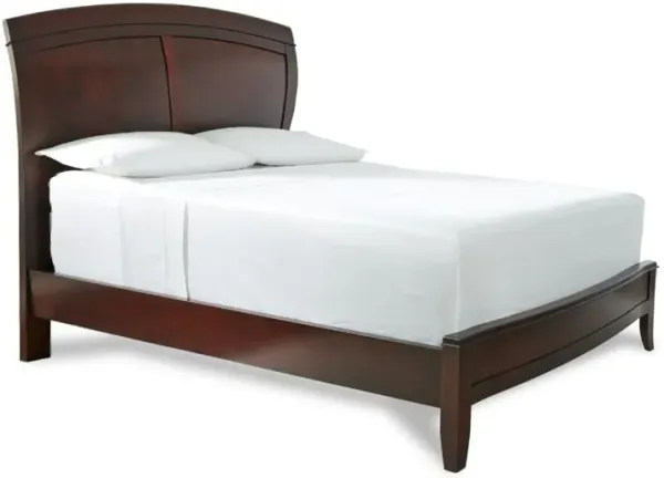 Kyle Soild Wood Low Profile Queen Bed with Sleigh Headboard, Cherry Brown - Benzara