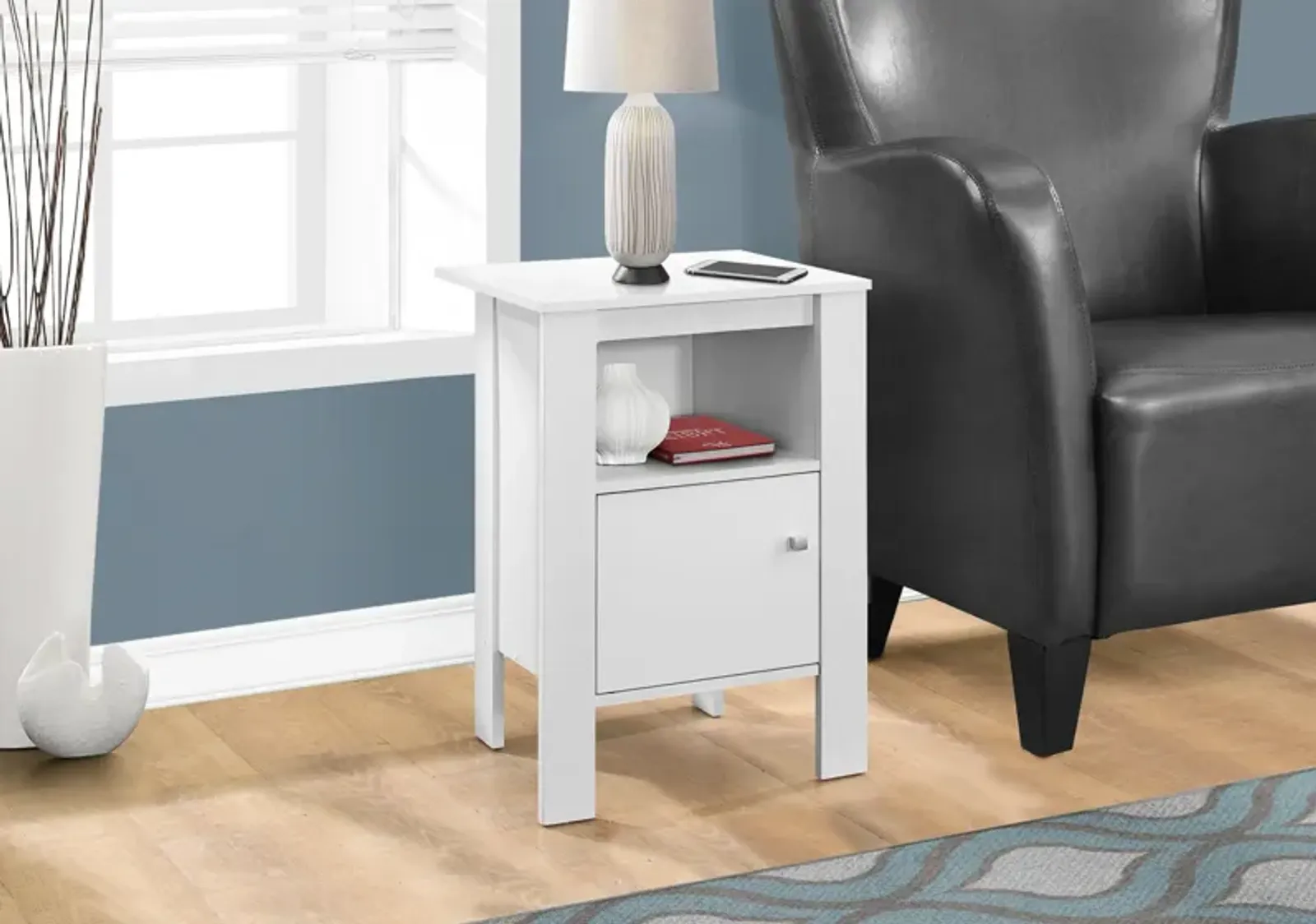 Monarch Specialties I 2137 Accent Table, Side, End, Nightstand, Lamp, Storage, Living Room, Bedroom, Laminate, White, Transitional