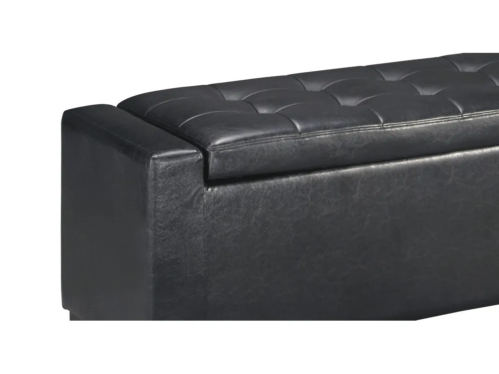 Leatherette Upholstered Storage Bench with Button Tufted Details, Black - Benzara