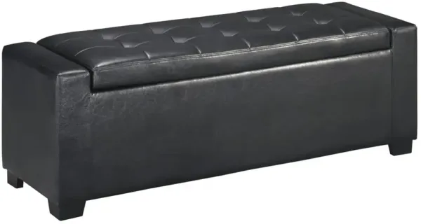 Leatherette Upholstered Storage Bench with Button Tufted Details, Black - Benzara