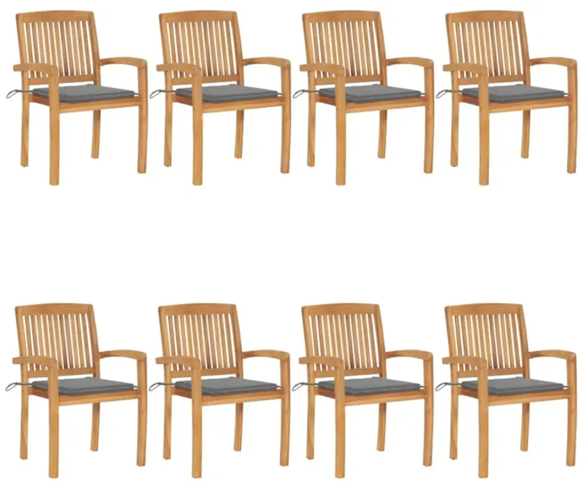 vidaXL Stacking Garden Chairs with Cushions 8 pcs Solid Teak Wood