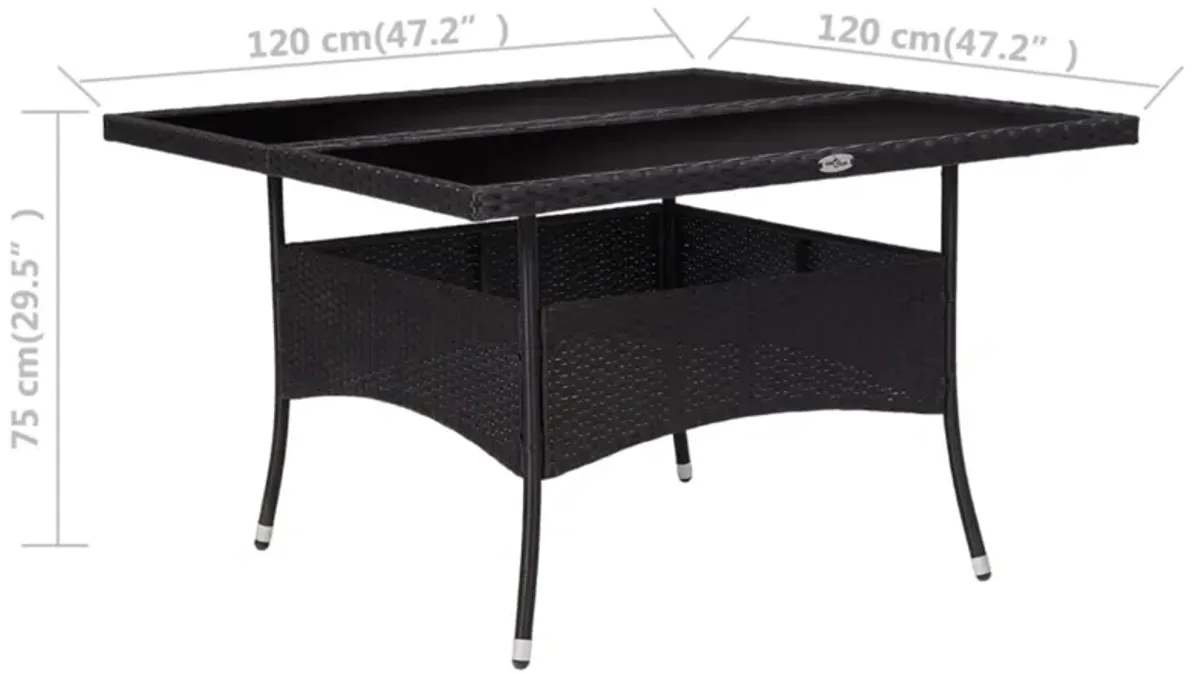 vidaXL Outdoor Dining Table Black Poly Rattan and Glass