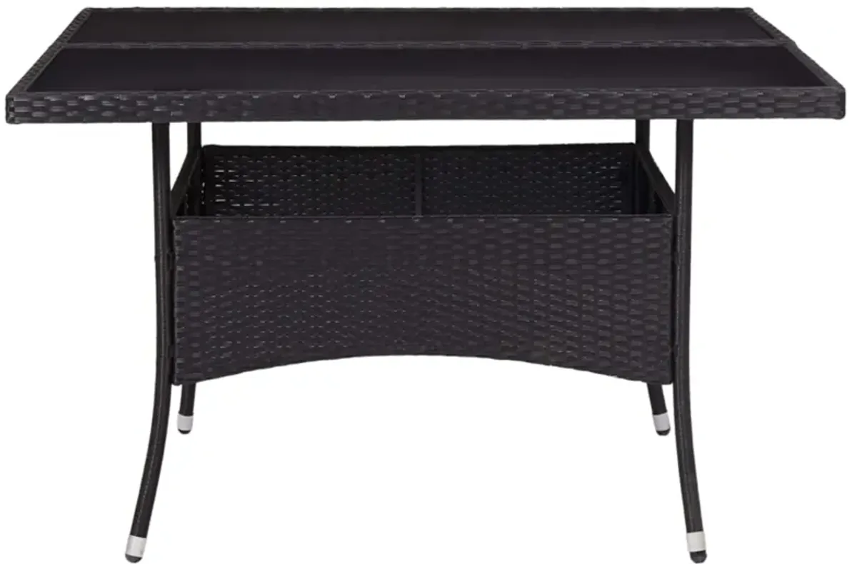 vidaXL Outdoor Dining Table Black Poly Rattan and Glass