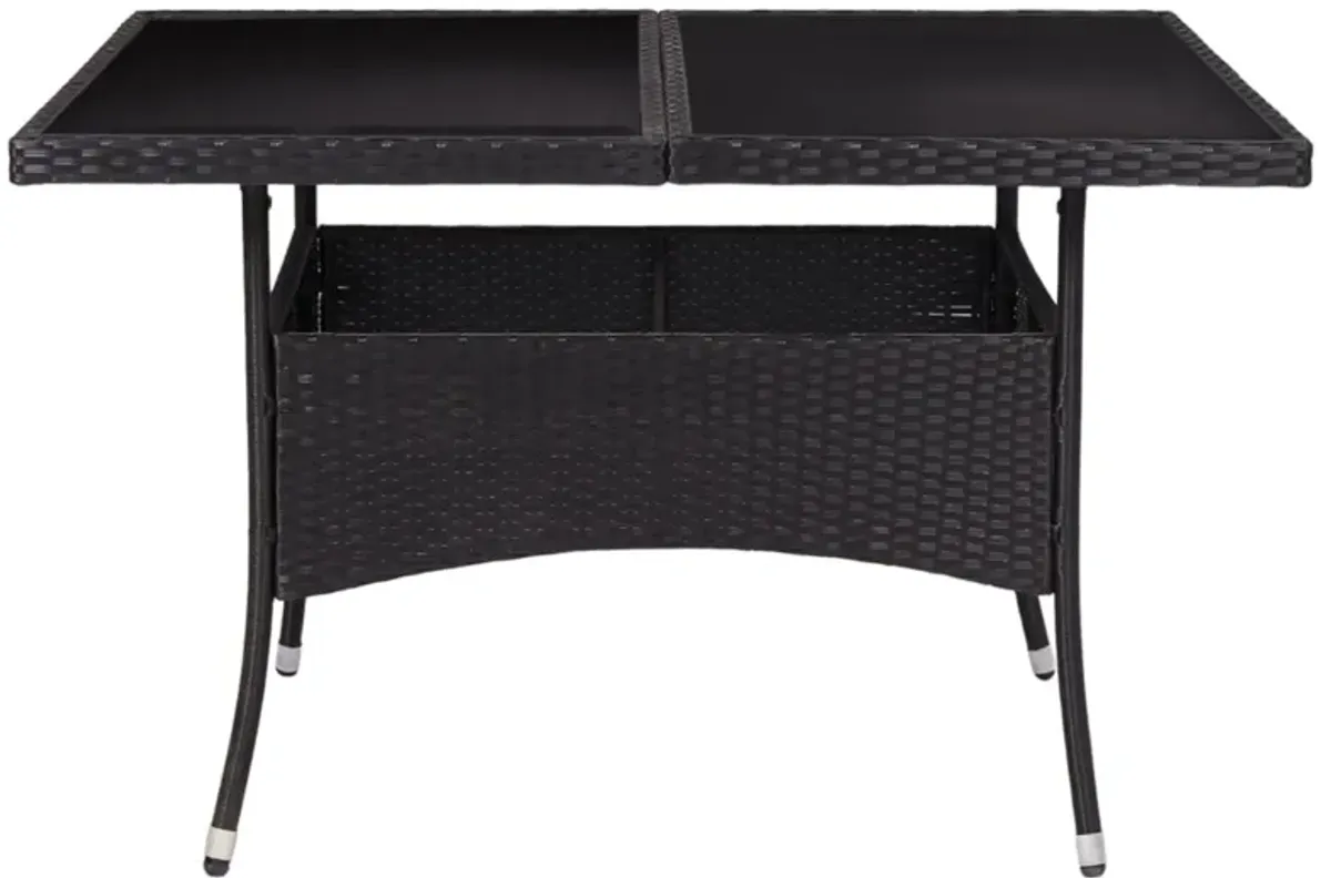 vidaXL Outdoor Dining Table Black Poly Rattan and Glass