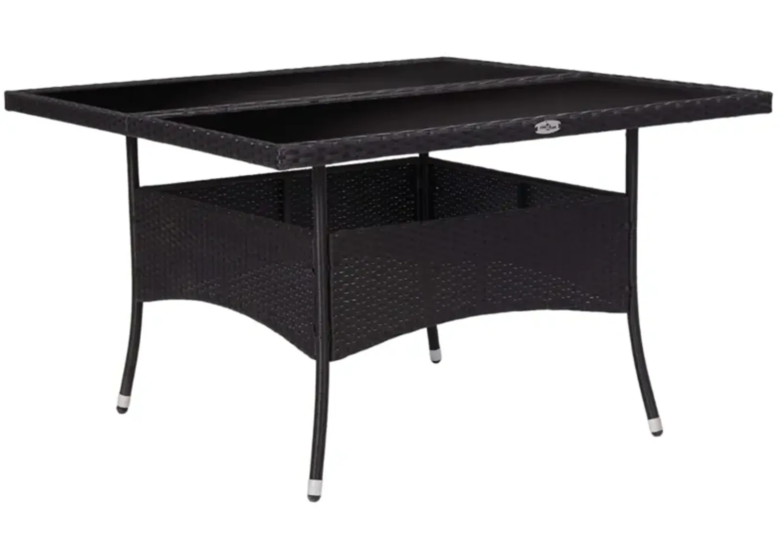 vidaXL Outdoor Dining Table Black Poly Rattan and Glass