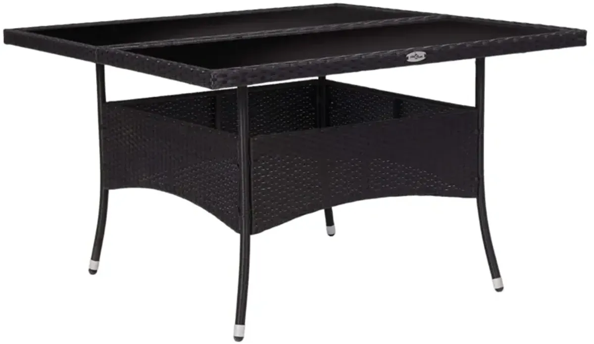 vidaXL Outdoor Dining Table Black Poly Rattan and Glass