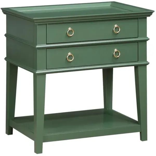 Clara Vintage Green 2-Drawer Tray Top Nightstand