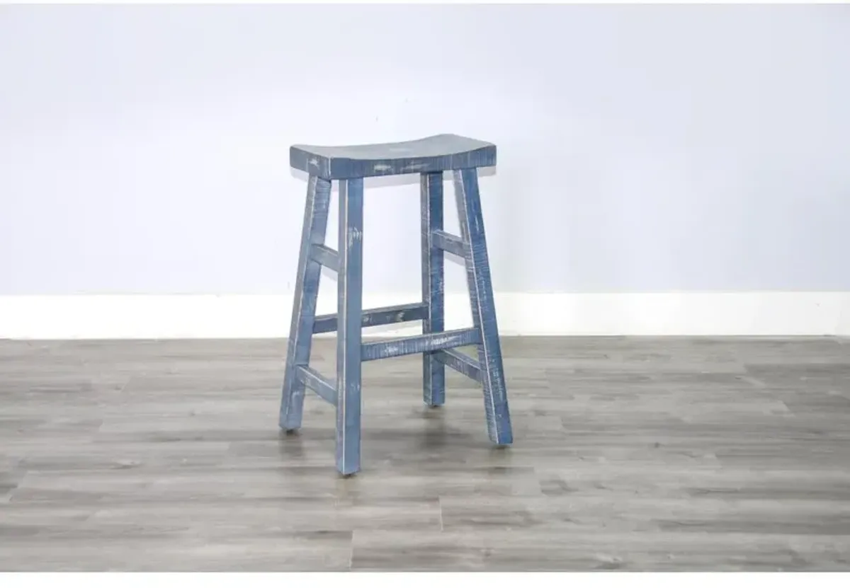 Sunny Designs Ocean Blue Bar Saddle Seat Stool, Wood Seat