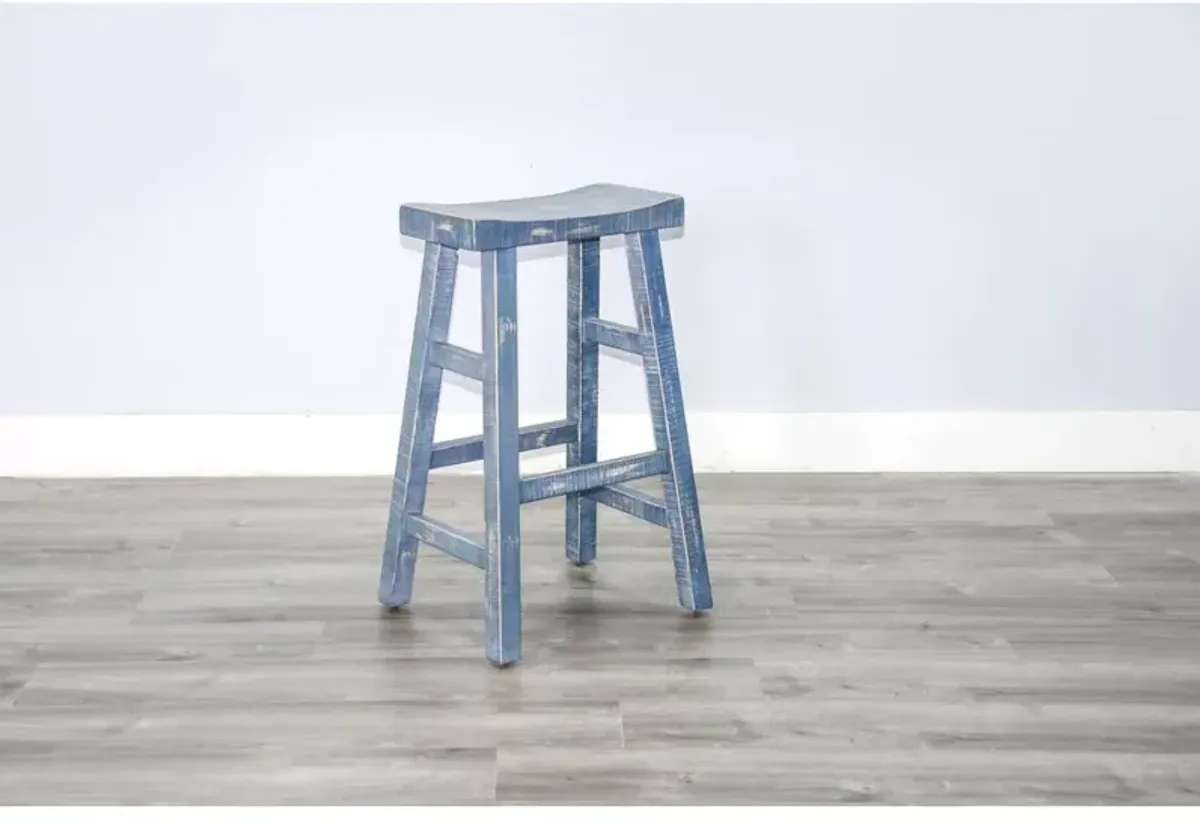 Sunny Designs Ocean Blue Bar Saddle Seat Stool, Wood Seat