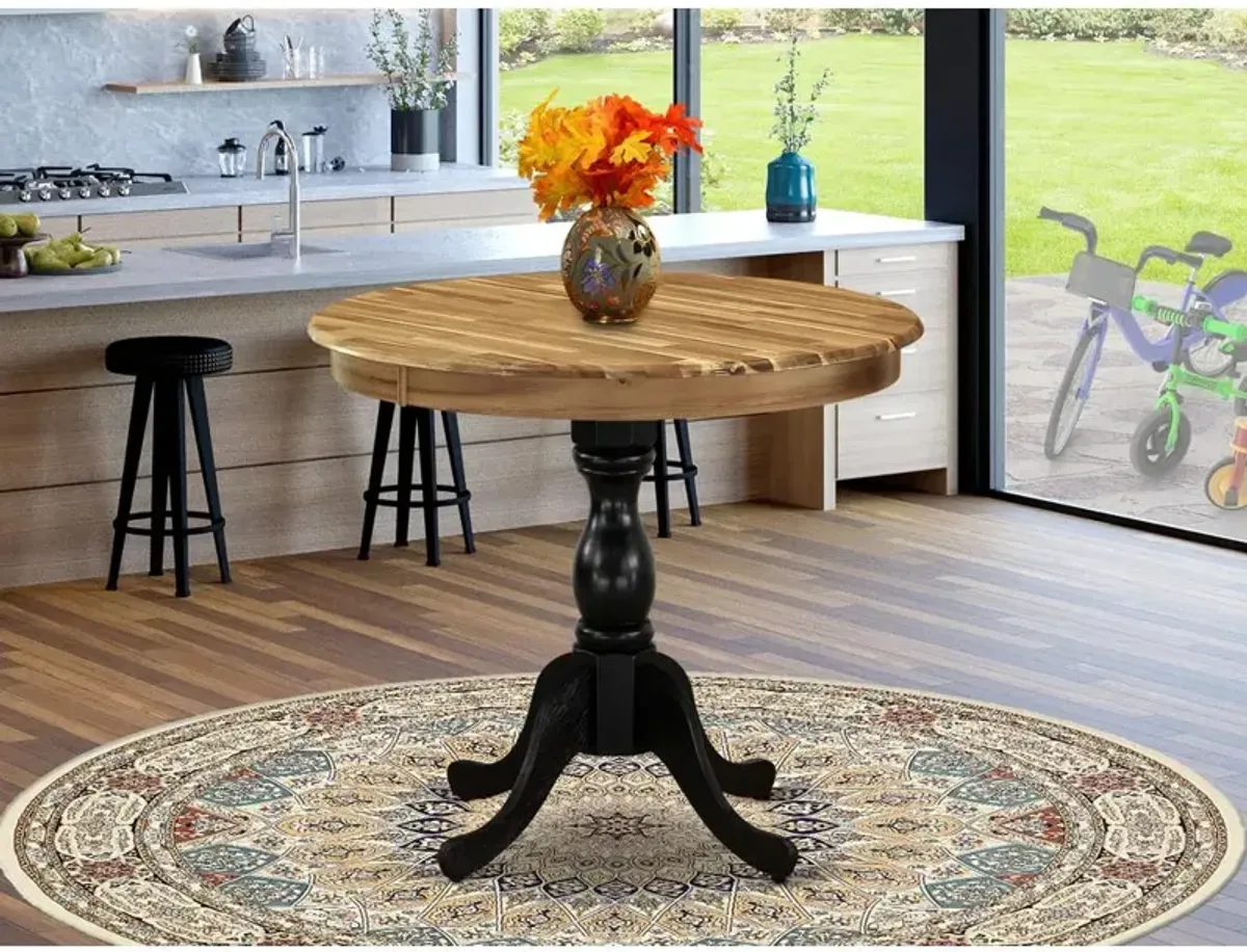 East West Furniture Antique 36 Round Dining Room Table for Compact Space - Natural Top & Black Pedestal