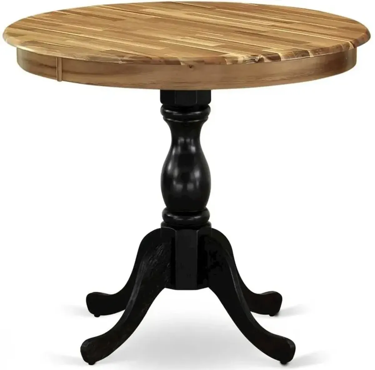 East West Furniture Antique 36 Round Dining Room Table for Compact Space - Natural Top & Black Pedestal