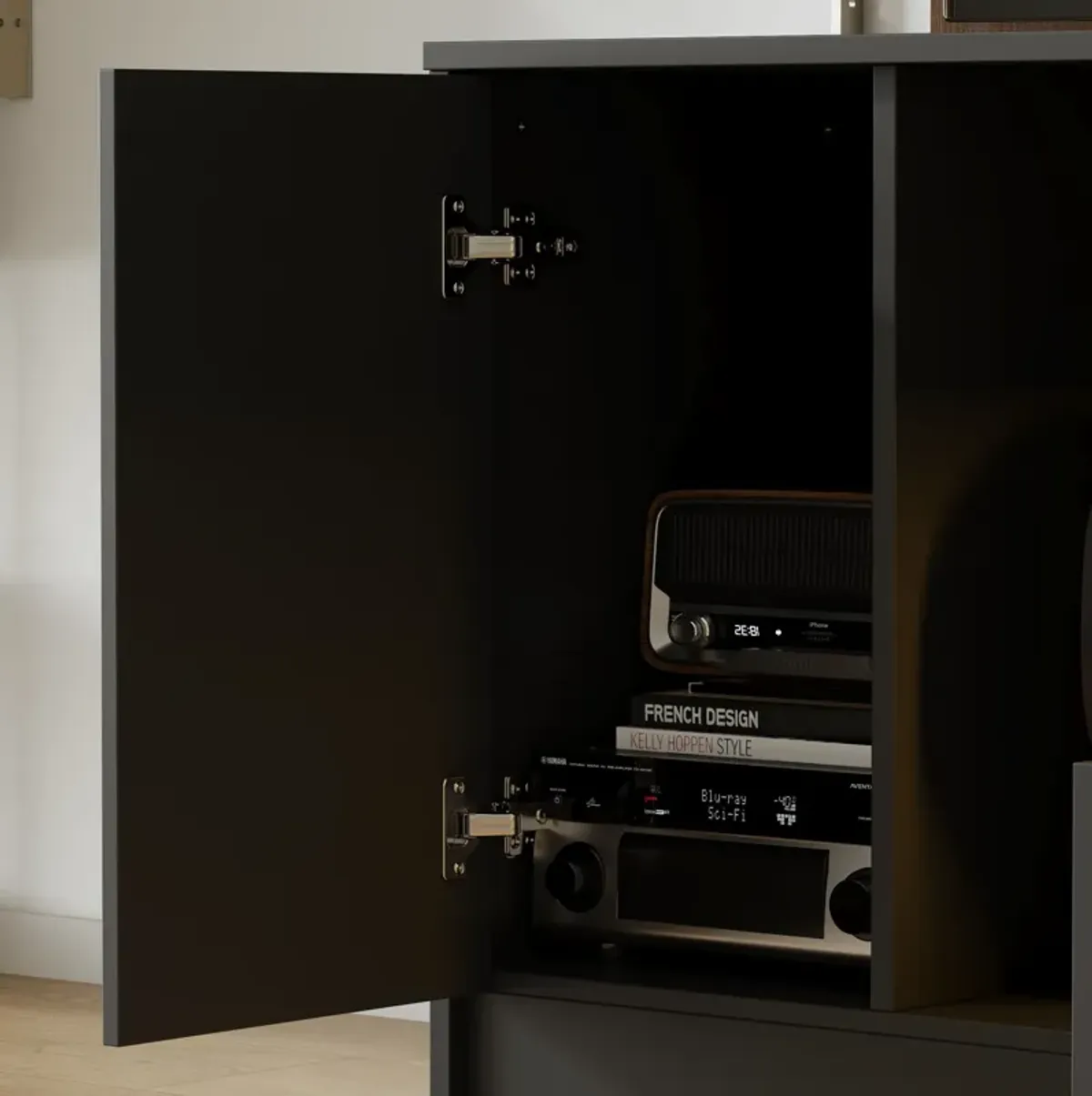 FUFU&GAGA Modern TV Stand with LED Light, 2 Cabinets & 2 Drawers, Black Finish (63" W x 15.7" D x 20.6" H), Black