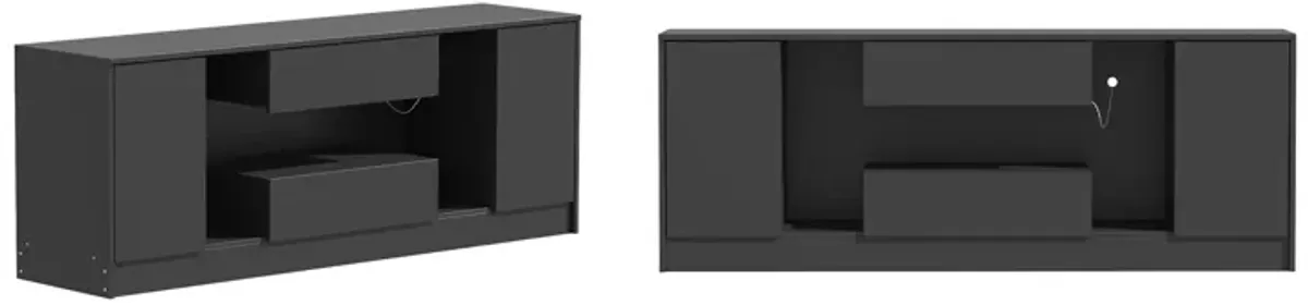 FUFU&GAGA Modern TV Stand with LED Light, 2 Cabinets & 2 Drawers, Black Finish (63" W x 15.7" D x 20.6" H), Black