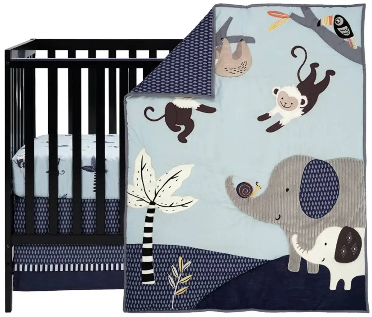 Lambs & Ivy Jungle Party 3-Piece Elephant/Monkey Baby Crib Bedding Set