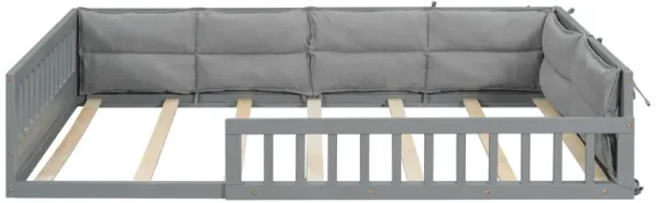 Merax Wood Platform Bed with Guardrail and Pillow