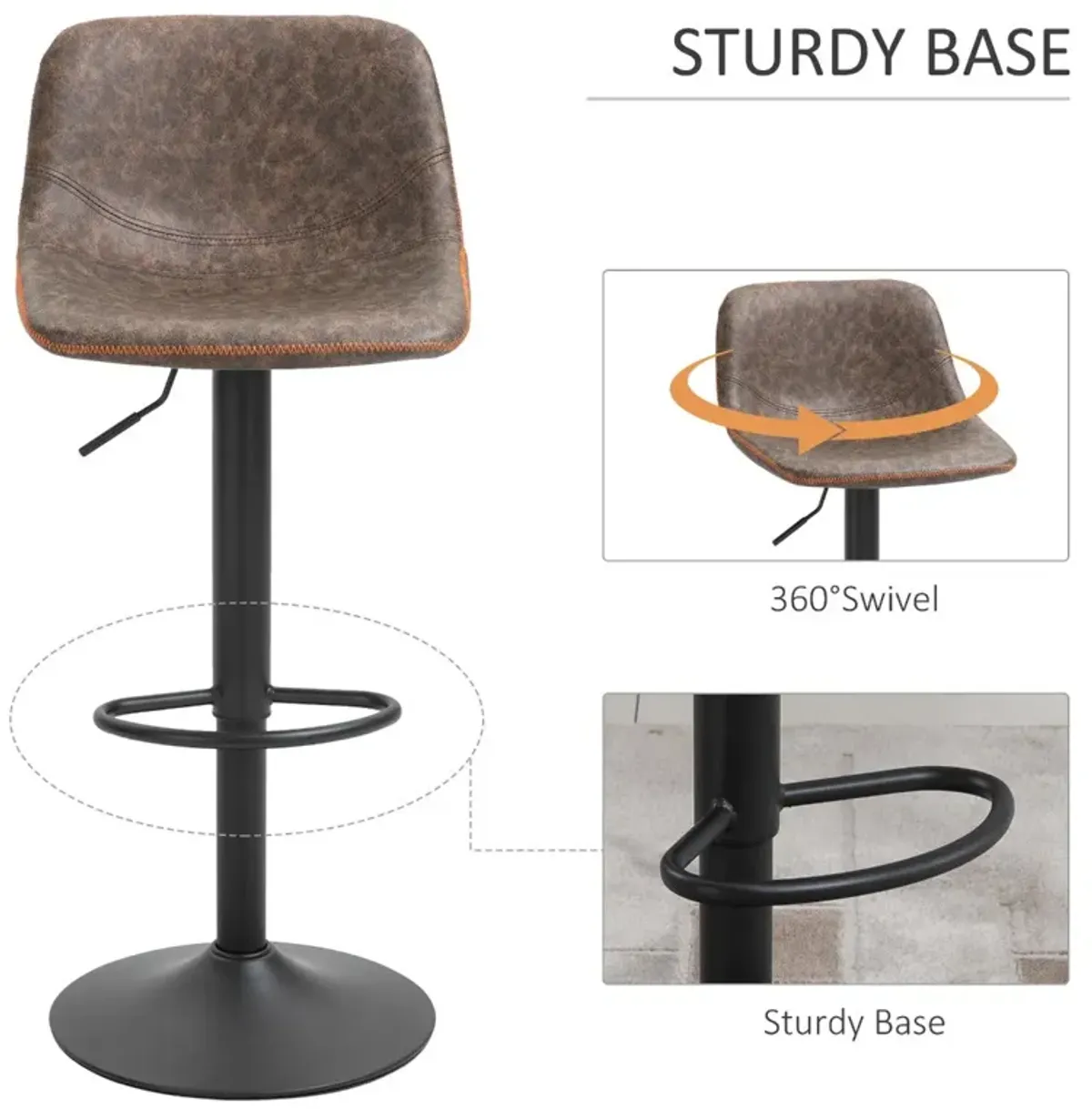 Brown Bar Comfort: Set of 2 Adjustable Swivel Padded Bar Stools