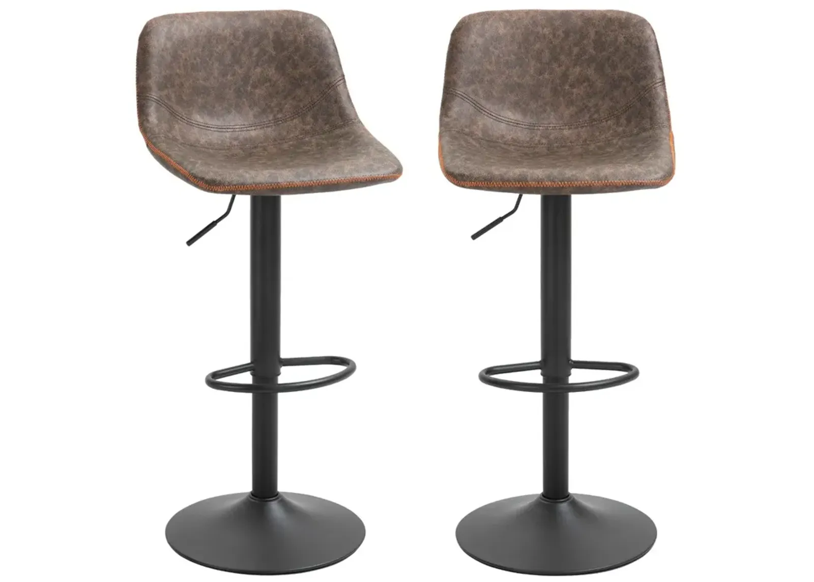 Brown Bar Comfort: Set of 2 Adjustable Swivel Padded Bar Stools