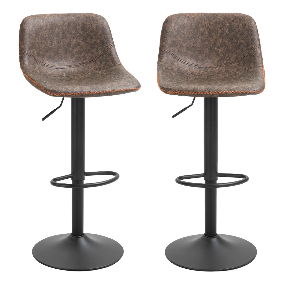 Brown Bar Comfort: Set of 2 Adjustable Swivel Padded Bar Stools