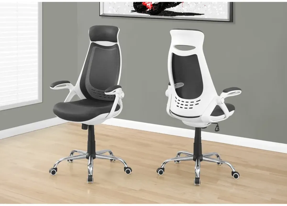 Monarch Specialties I 7269 Office Chair, Adjustable Height, Swivel, Ergonomic, Armrests, Computer Desk, Work, Metal, Mesh, White, Grey, Contemporary, Modern