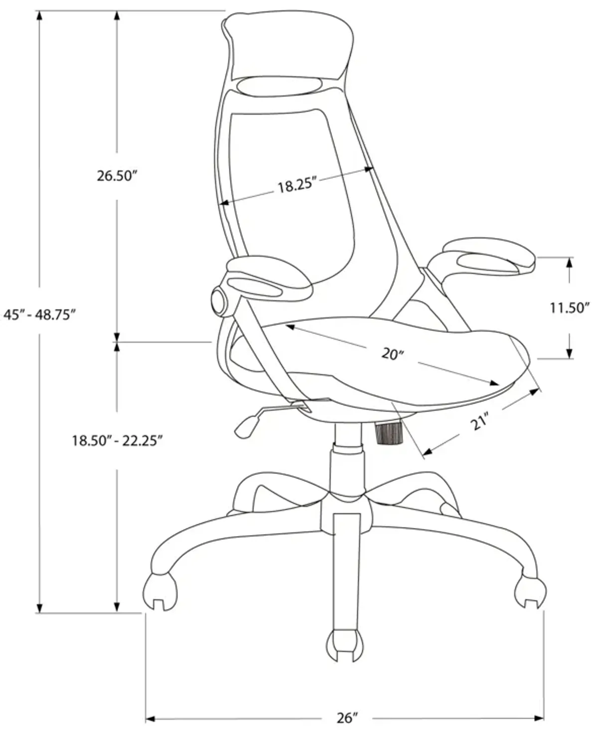 Monarch Specialties I 7269 Office Chair, Adjustable Height, Swivel, Ergonomic, Armrests, Computer Desk, Work, Metal, Mesh, White, Grey, Contemporary, Modern