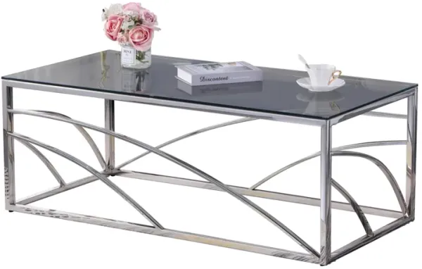 Modern Stainless Steel Glass Coffee Table - 46.8" Rectangular Silver Gray