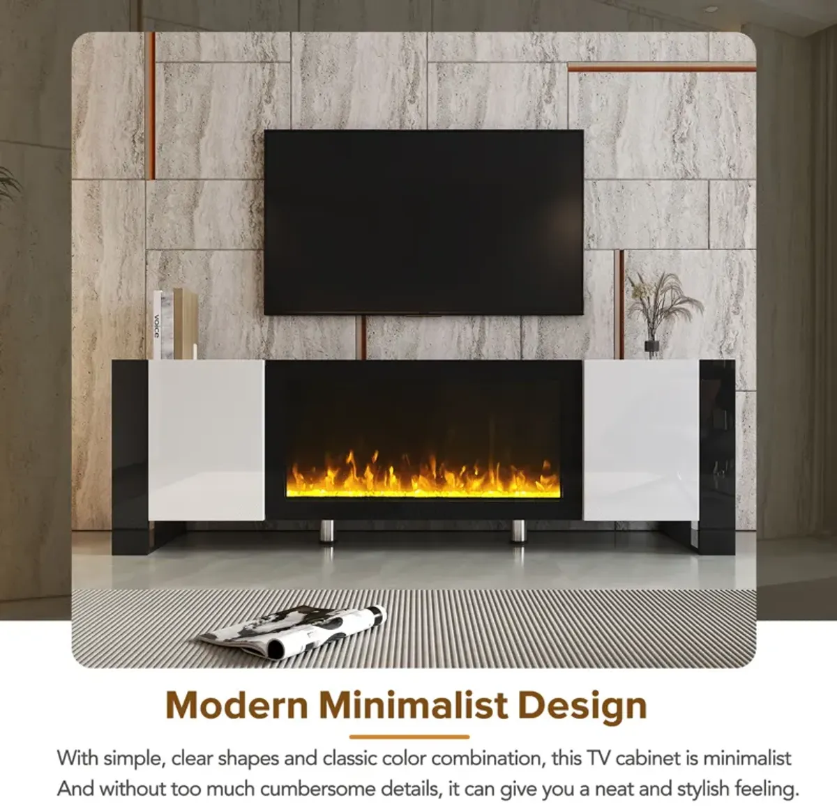 Merax Modern TV Stand with Non-heating Electric Fireplace