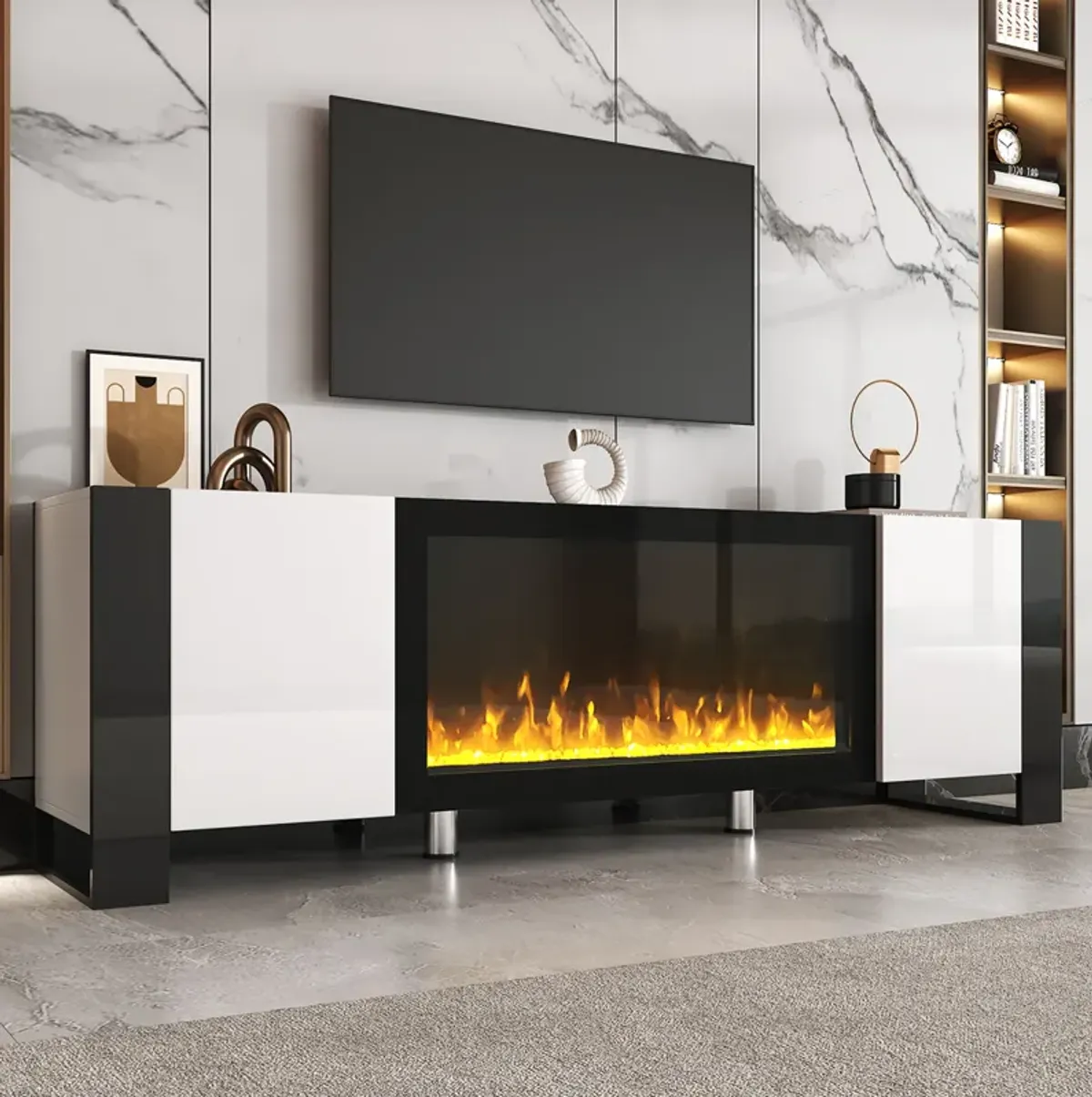 Merax Modern TV Stand with Non-heating Electric Fireplace