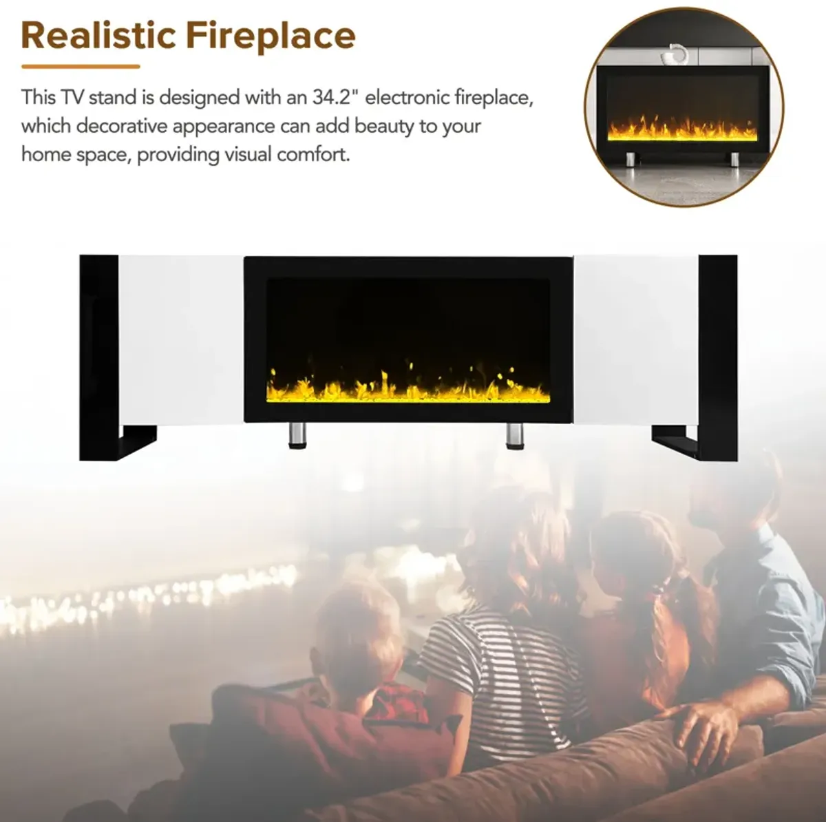 Merax Modern TV Stand with Non-heating Electric Fireplace