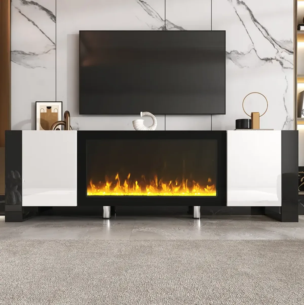 Merax Modern TV Stand with Non-heating Electric Fireplace