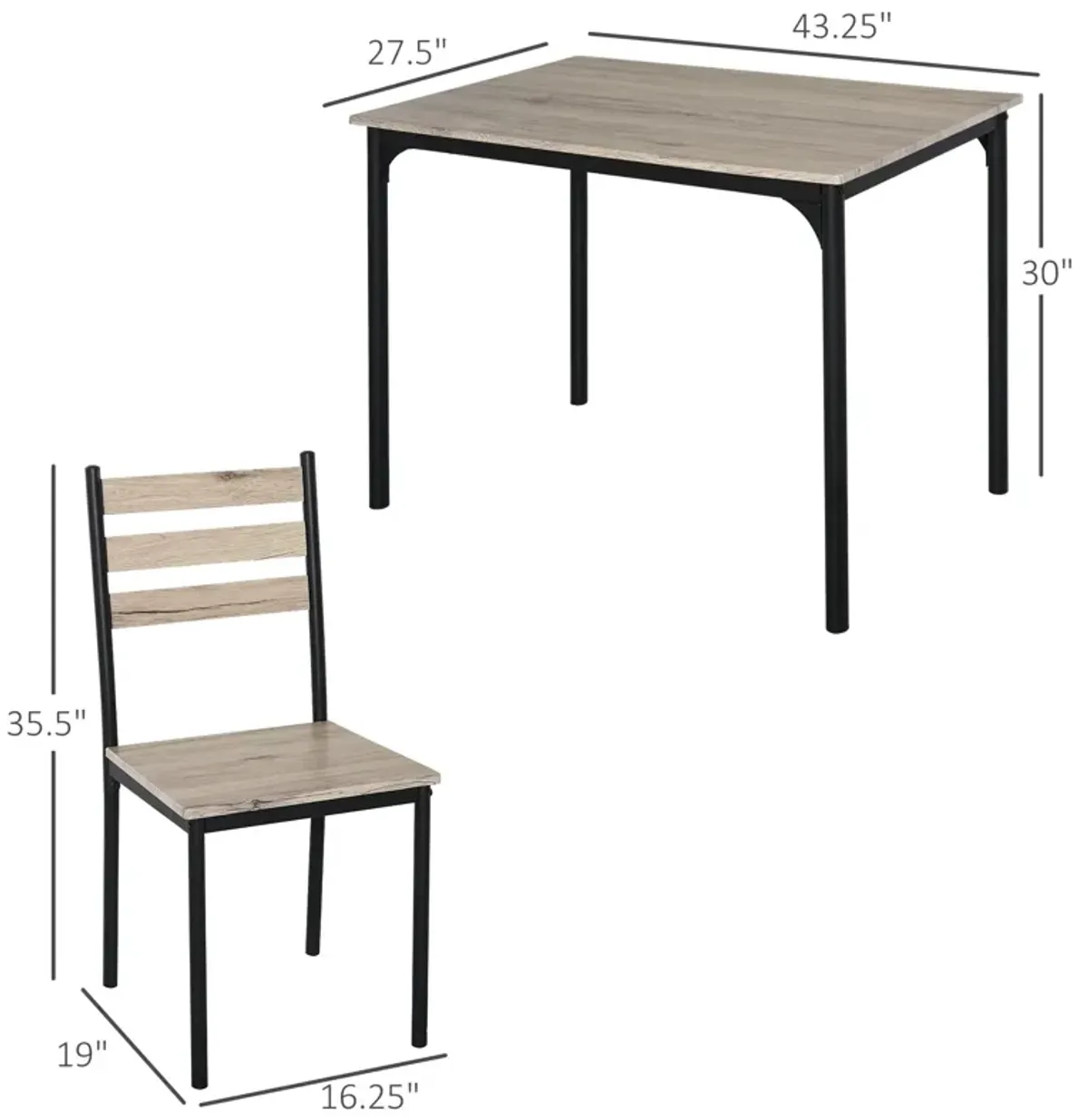 Gray Compact Dining: 5-Piece Wooden Kitchen Table and Chairs Set